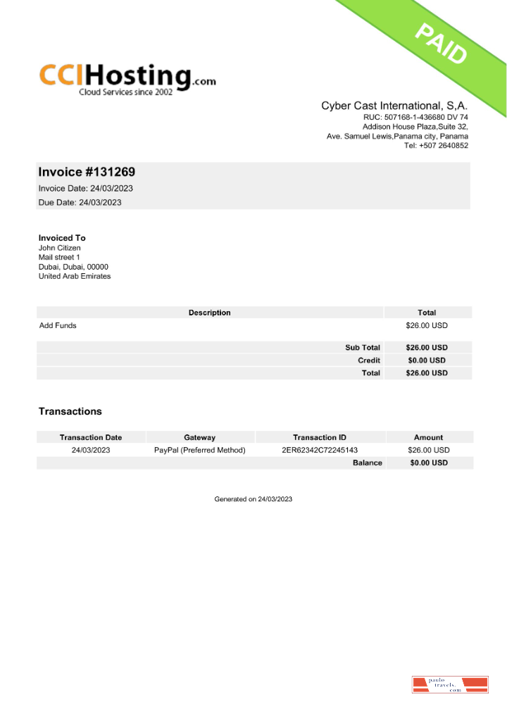 UAE Cyber Cast International invoice Word and PDF template PSD template